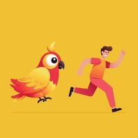 Man Running From Bird Flat Illustration Graphic Style Artwork vector