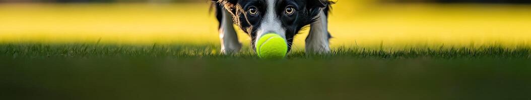 Dog playing with a tennis ball in a sunny park photo