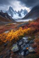 Autumn in the mountains with a stormy sky photo