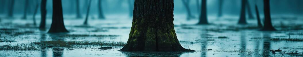 A tree stands in the middle of a swamp photo