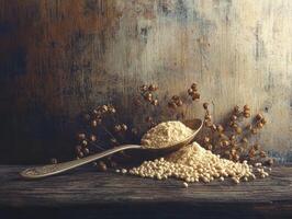 Psyllium husk displayed with rustic elements photo
