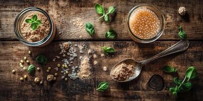 Exploring the benefits of psyllium on a rustic table photo