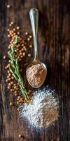 Exploring psyllium and herbs on a wooden surface photo