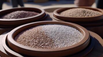 Psyllium husks displayed in bowls at a market photo