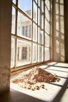 Psyllium powder on a windowsill with sunlight photo