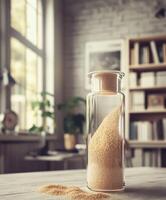 Psyllium powder displayed in a glass container indoors photo