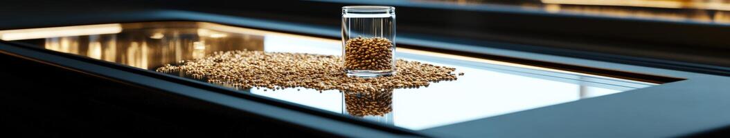 Psyllium seeds highlighted in a glass container photo