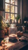 Natural psyllium in a rustic kitchen setting photo