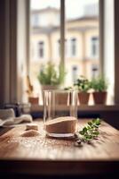 Psyllium husk displayed on a wooden table indoors photo