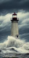Lighthouse stands strong against stormy seas photo