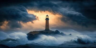 Lighthouse defies stormy seas and dark skies photo