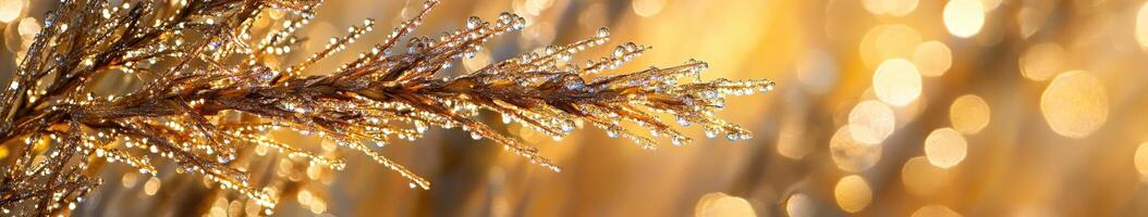 Golden branches with dew glistening in soft light photo