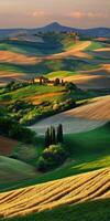 Sunset over rolling hills in a serene landscape photo