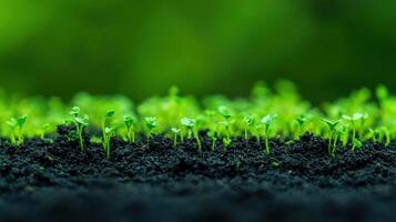 Seedlings growing in rich soil under bright sunlight photo