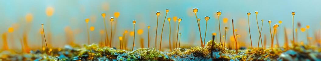Colorful moss and dew drops in a lush forest photo
