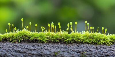 New growth emerges on a mossy forest log photo