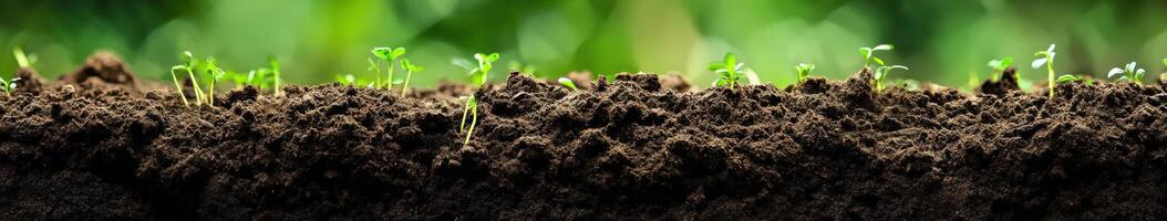 New seedlings emerge from rich soil in springtime photo