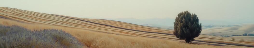 Golden fields stretch under a pastel sky at dusk photo