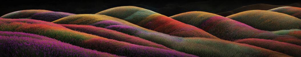 Colorful rolling hills covered with vibrant flowers photo
