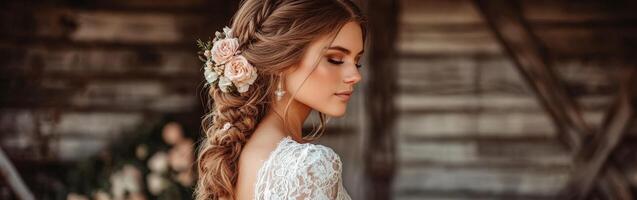 Beautiful boho braids showcase a bridal style photo