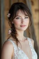 Boho braids with floral accents for a rustic wedding look photo