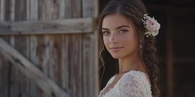 Boho braids and romantic style in rustic setting photo