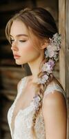 Boho braids with floral accents for a serene outdoor look photo