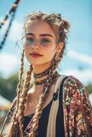 Boho braids and summer vibes at a festival photo