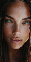Natural beauty shines with boho braids and freckles photo