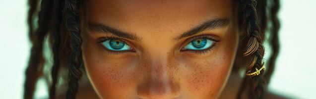 Boho braids on a model with striking blue eyes photo