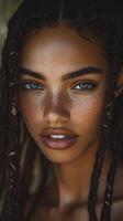 Beautiful boho braids enhance natural beauty of model photo