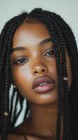Boho braids create a stunning look for a confident woman photo
