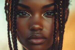 Captivating close-up of boho braids at sunset photo