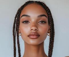 Boho braids styled on a model with radiant features photo