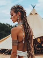 Boho braids and natural style at outdoor festival photo