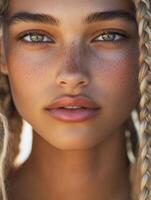 Boho braids styled on a model with natural beauty photo