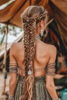 Boho braids accessorized at outdoor gathering photo