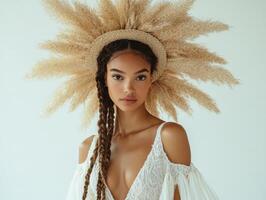 Boho braids with a unique hat for stylish photography photo