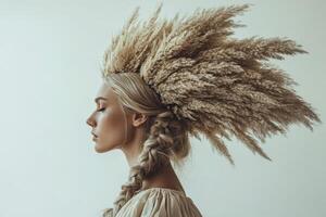 Boho braids with unique pampas grass decoration photo
