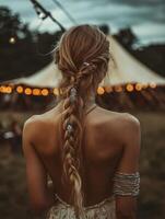 Boho braids shine at sunset festival gathering photo