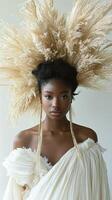 Boho braids and natural beauty in soft light photo