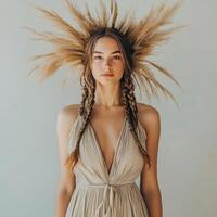 Boho braids with a unique hairstyle and natural backdrop photo