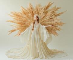 Boho braids and elegant gown create a stunning visual photo