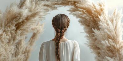 Beautiful boho braids complement a serene backdrop photo