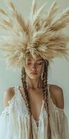 Boho braids adorned with pampas grass for a unique look photo