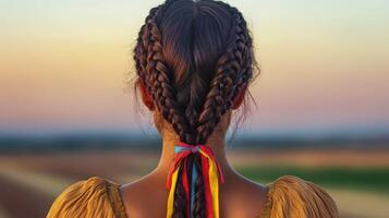 Boho braids create a stunning look at sunset photo