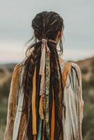 Creative boho braids showcase stylish hair in nature photo