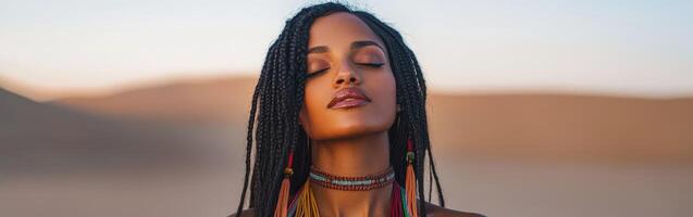 Boho braids shine in a desert sunset moment photo