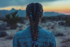 Boho braids against a desert sunset sky photo