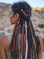 Beautiful boho braids style for summer outdoor events photo